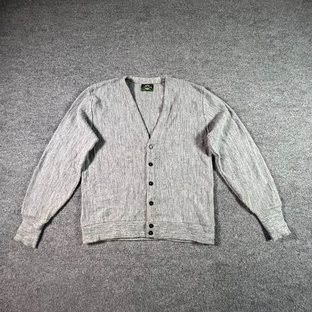 Vintage Jantzen Cardigan Sweater Men's XL Gray Tight-Knit Holiday Preppy Winter